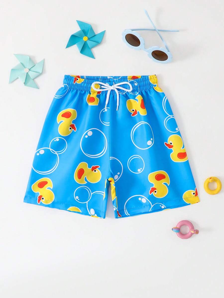 Young Boy Cute Cartoon Duck Print Simple & Fashion Swimming Trunks ...