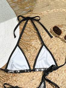 SHEIN Swim Women's Halter Neck Camouflage Print Bikini Top For Summer - Black - View 2