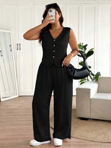 SHEIN Frenchy Conjunto de blazer y pantalones casuales para mujer de talla grande