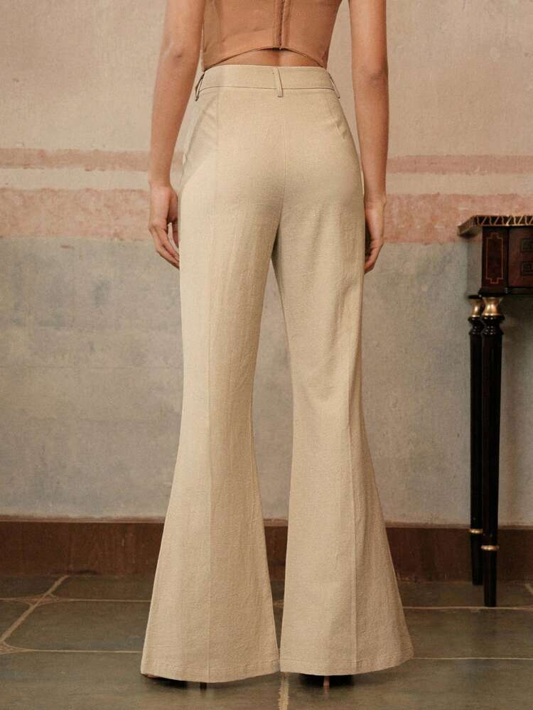 Fashion Modern City Linen Blend Side Split Detail Suit Pants For Women, Spring, Summer