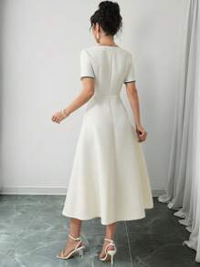 Modelyn Women's Mid-Length Elegant Woven Strap Decor Summer Dress - Apricot - View 3