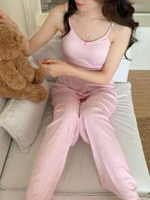 3件套青少年女童柔软针织蝴蝶结印花短袖开衫、裤子和吊带背心睡衣套装蝴蝶结夏装毕业礼物芭蕾舞裙女童连衣裙 - 粉色 - 查看 8