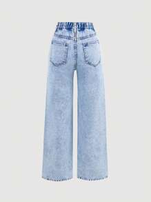 SHEIN Girlism Jeans vaqueros rosas desgastados y con efecto lavado para adolescentes chicas - Lavado ligero - Ver 2