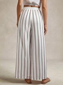 Wildy Women's Casual Resort Striped Print Elastic Waist Loose Palazzo Pants