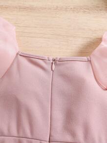 SHEIN Cute Baby Girl Summer Pink Patchwork Organza Ruffle Jumpsuit - Pink - View 7