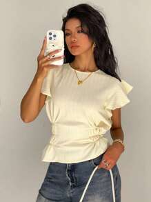 Siren Gaze 女式休闲纯色盖袖收腰衬衫，夏季