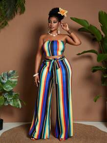 Maweii 2pcs/Set Plus Size Colorful 2025 New Arrival Slimming & Height-Increasing High Waist Outfit - Multicolor - View 3