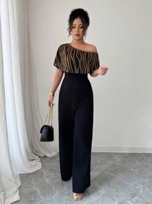 Rafferiza Women's Gold Foil Splice Halter Jumpsuit - Black - View 5