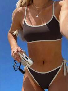 Swim Vcay 2025年新款3件套女士细肩带无钢圈纯色抹胸比基尼泳装套装