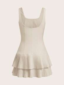 SHEIN EZwear Vestido corto sin mangas de cuello redondo con pliegues de unicolor para mujer - Albaricoque - Ver 8