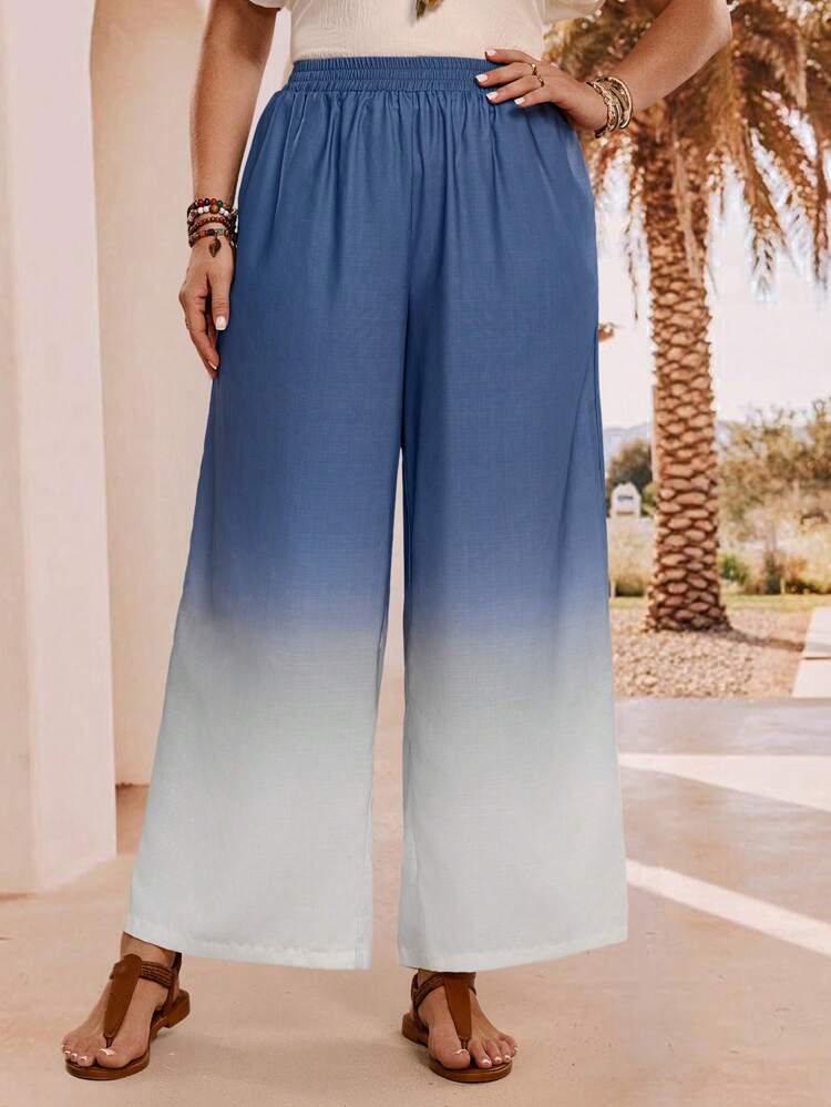 Plus Size Women's Gradient Color Slant Pocket Loose Pants, Simple And Fashion Style, Suitable For Summer,Casual Holiday Style, Casual Holiday Outfits, Summer Fashion, Women's Summer Outfits, Mother's Day Outfits, Country Concert Outfits, Women's Boho Outfits, Women's Western Outfits, Women's Holiday Outfits, Women Summer Clothing Women Plus Clothing Business Casual Woman S Summer Clothes Women Plus Clothing Formal