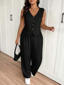 SHEIN Frenchy Conjunto de blazer y pantalones casuales para mujer de talla grande