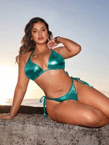 Swim SXY Bộ đồ bơi bikini hở lưng kim loại cỡ lớn - Màu xanh lam - Xem 1