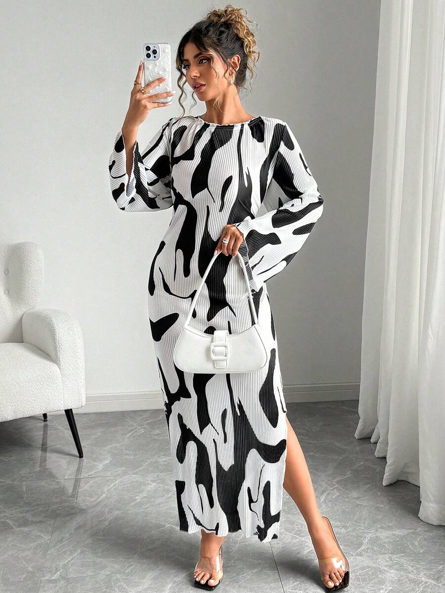 Elenzga Plus Size Long Sleeve Round Neck Fashion Dress, Suitable For Summer Fall Cloth For Women - Multicolor - View 1