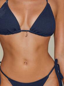 Opulessa Women's Solid Color Halter Neck Tied Sexy Bikini Top For Summer Beach, Swimsuits For Woman, Fall Women Clothes,Chic Swimsuit - Navy Blue - View 4