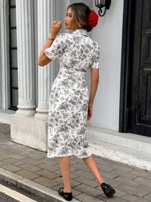 Pariaura Váy phong cách Bohemian cổ chữ V hở lưng họa tiết hoa giản dị đi làm đi chơi cho nữ, mùa xuân/hè - Nhiều màu - Xem 2