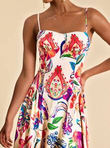 Travachic Tropical Print Sleeveless Dress, Casual Vacation Style,Bohemian Clothes - Multicolor - View 1