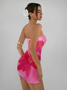 Aloruh 优雅女士性感抹胸修身雏菊花卉印花休闲夏装，适合度假和春假旅行 - 彩色 - 查看 3