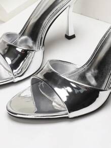 CUCCOO SZL Women's Fashion Simple Silver High Heel Sandals, Summer For Christmas - Silver - View 5