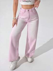 Women's Washed Faded Denim Jeans - Pink - View 4