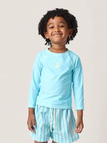 SUMWON 夏季沙滩泳池游泳套装两件套防晒衣条纹泳裤防紫外线儿童运动泳衣度假水上运动度假装海滩必备品