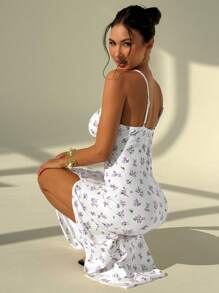 Aloruh Robe d'été sans manches à imprimé floral avec fente latérale, convient pour les vacances