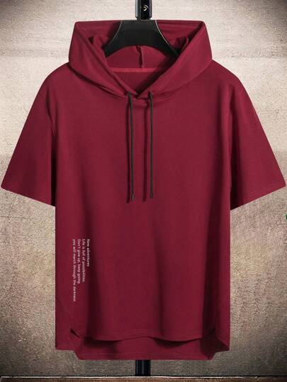 Manfinity Homme Camiseta con capucha de manga corta y color liso para hombre, de moda para el verano