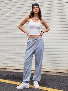 Streetz SHEIN Sport Pantaloni sportivi da donna con vita e polsini alle caviglie regolabili con coulisse, di colore unito, minimalisti e alla moda