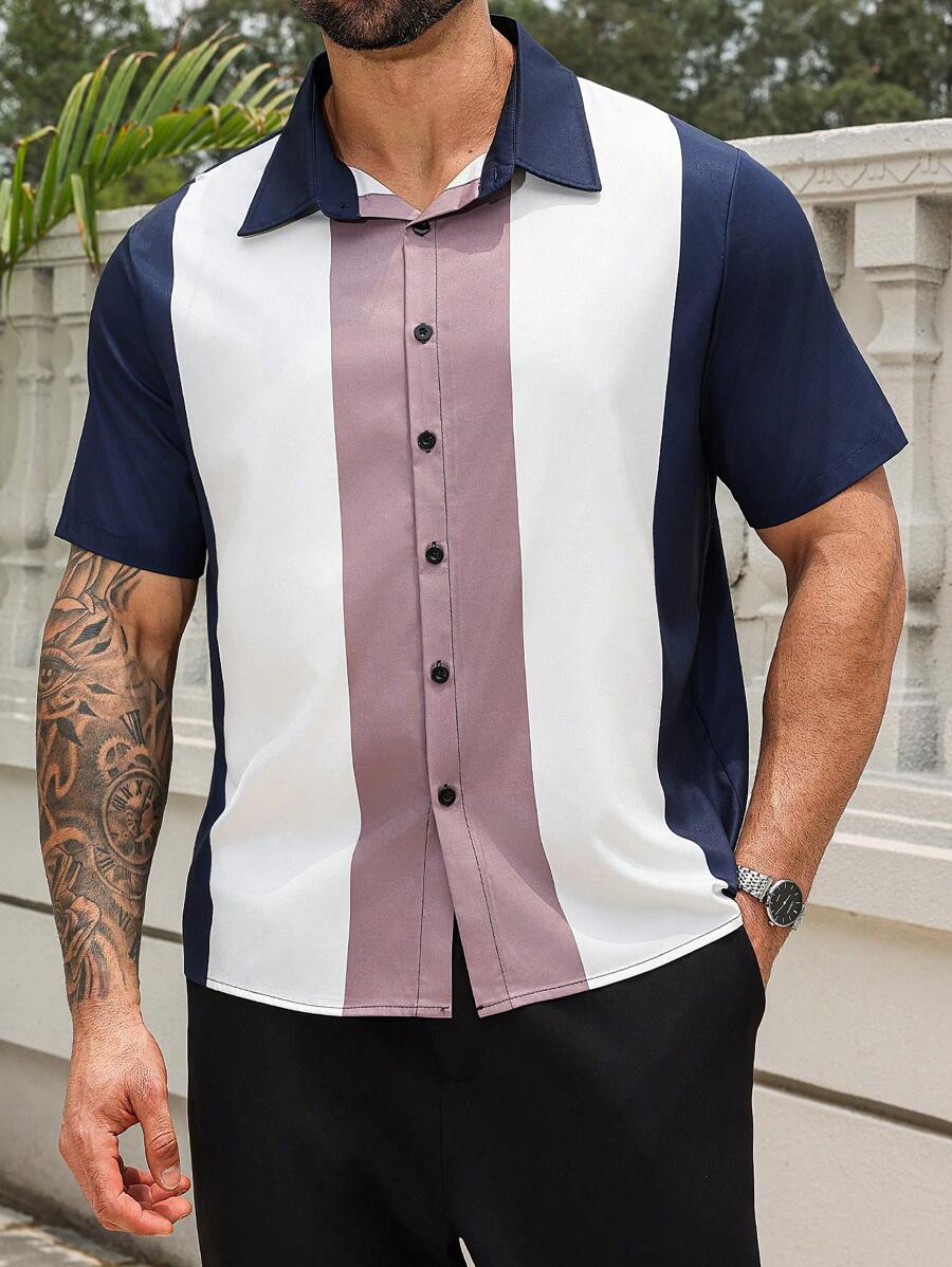 Manfinity Homme Camisa de manga corta para hombre de talla grande, moda apropiada para el verano - Multicolor - Ver 1