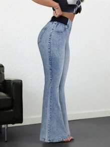 SHEIN Tall Women's Jeans Casual Skinny Stretch Flared Pants Blue Skinny Jeans High Waist Flared Pants Tall Women's Jeans Summer - Light Wash - View 4