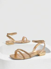 CUCCOO SZL Women Fashion Rhinestone Decor Flat Sandals For Christmas - Champagne - View 8