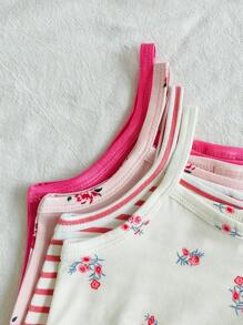 SHEIN 4 Pieces Cute Pattern Summer Sleeveless Bodysuit Suit Set For Baby Girls - Multicolor - View 6