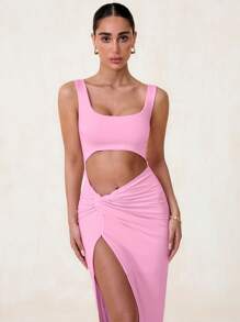 Glamine 镂空扭纹前开衩长裙女装