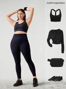 GLOWMODE 24" Plus Size Seamless Ready Set Go Tummy Control Scrunch Butt High-Waist Leggings Medium Impact Running Jogging Training Gym Workout