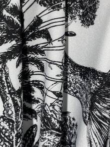 Soleia 大码女式春季方领蓝色手绘花卉印花泡泡袖连体衣 - 黑與白 - 查看 8