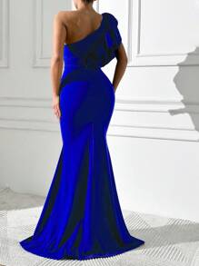 EURMUSE Women's Solid Color Simple Everyday Asymmetrical Neck Dress - Royal Blue - View 2