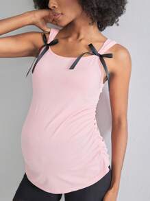 Pregnant Women Cotton Comfy Sweet Cute Bow Ruffle Camisole Top In Black & Pink