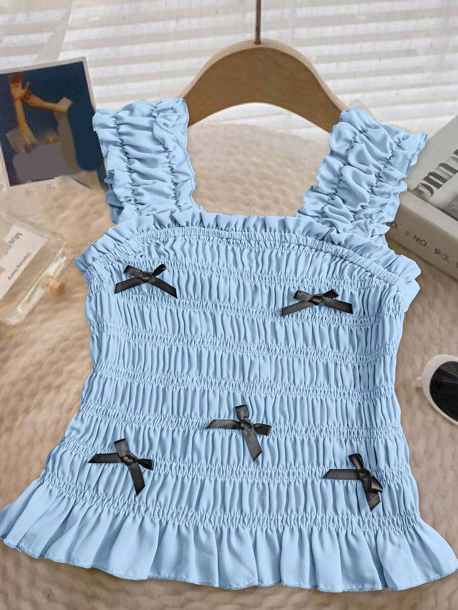 SHEIN Clasi Elegant 3D Bow Decor Camisole Top, Fashionable For Summer - Blue - View 1