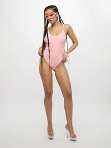 SUMWON WOMEN 设计师款连体泳衣吊带吊带风格高腰泳池边沙滩装夏季系列泳衣 - 粉色 - 查看 5