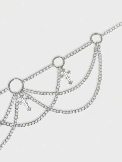 Goth 1 pieza Cinturón de mujer de 3 capas con diseño de cruz gótica, accesorio versátil para vestir en plata y negro