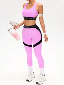 SHEIN Sport Studio Tuta da donna per sport, running, fitness e yoga con colori a contrasto