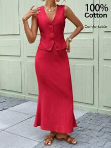 SHEIN LUNE 香槟色背心和长裙两件套，适合婚礼季节