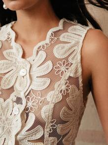 Anewsta 女士优雅蕾丝镂空花卉沙滩衬衫上衣，春夏装