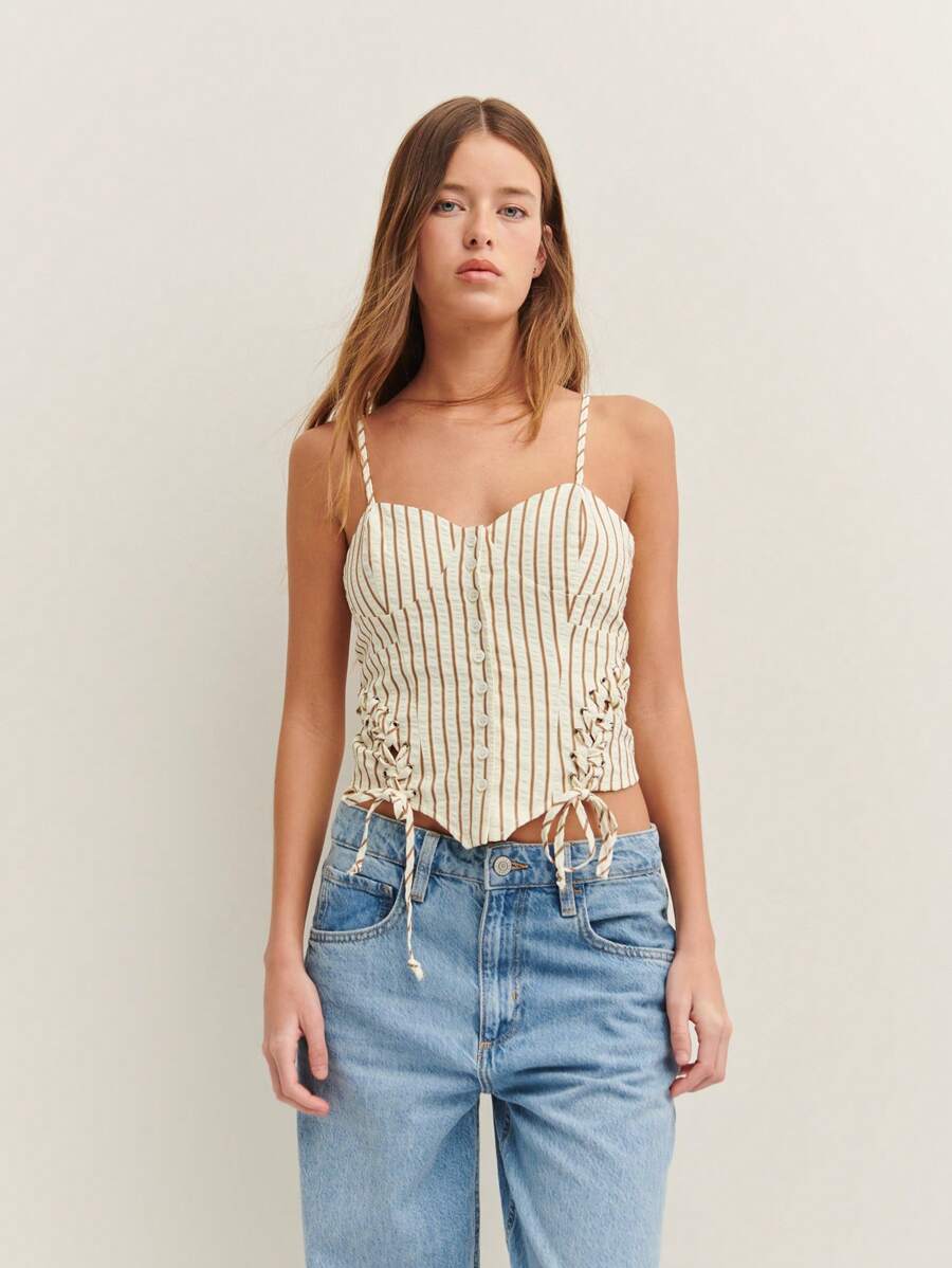 Nöista Women Striped Eyelets Cami Tank Top - Multicolor - View 1