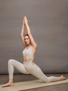 Activina 1pc Women Solid Color Sports Jumpsuit, Fashionable And Suitable For Summer - Grey - View 1