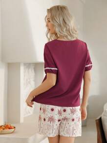 Lullawish Conjunto de pantalones de pijama holgados con estampado bohemio y color contrastante para mujer