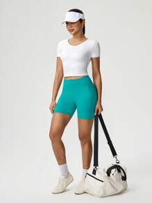 Hanevo Women's Plain Color Yoga T-Shirt, Fashionable For Summer Sportwear For Daily Wear - White - View 3