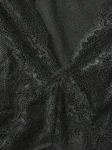 SHEIN MOOSTA 时尚 V 领蕾丝拼布透视性感连衣裙 - 灰色 - 查看 5