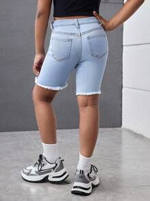 Tween Girls Y2K Spring Summer Break Light Washed High Waist Ripped Raw Hem Denim Jeans Long Shorts,Girls Summer Beach Boho Vacation Summer Denim Biker Shorts, Summer Concert Festival Casual Rave Outfits, Girls Summer Brunch Church Graduation Outfits,Streetwear,Back To School Outfits