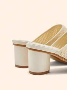 CUCCOO BASICS 女士尖头粗跟针织平底鞋，夏季休闲针织粗跟乐福鞋